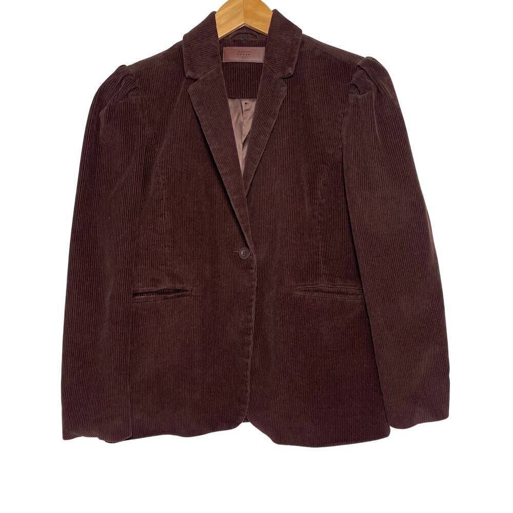 BLANK NYC Women’s Brown Corduroy Puff Sleeve single button Blazer